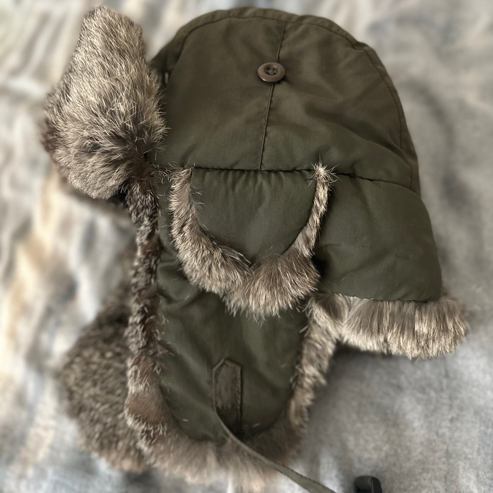 Crown Cap Olive Green Aviator Rabbit Trim Kids Large